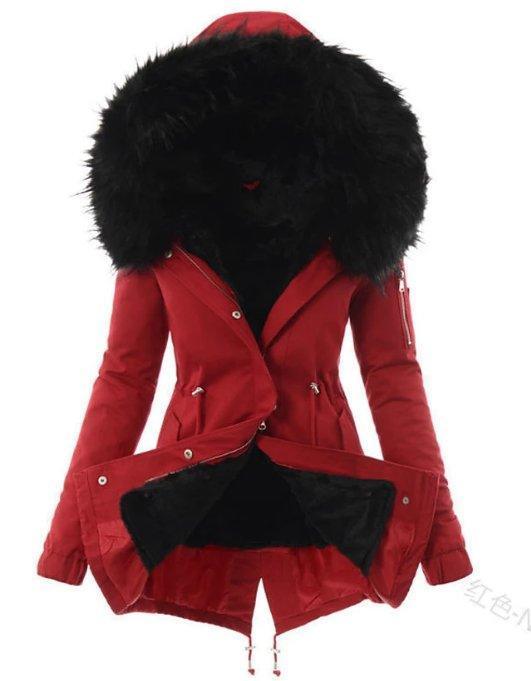 Womens Cozy Stylish Black Hooded Coat with Luxurious Fur Trim - Rebooters