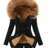 Womens Cozy Stylish Black Hooded Coat with Luxurious Fur Trim - Rebooters