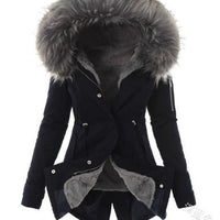 Womens Cozy Stylish Black Hooded Coat with Luxurious Fur Trim - Rebooters