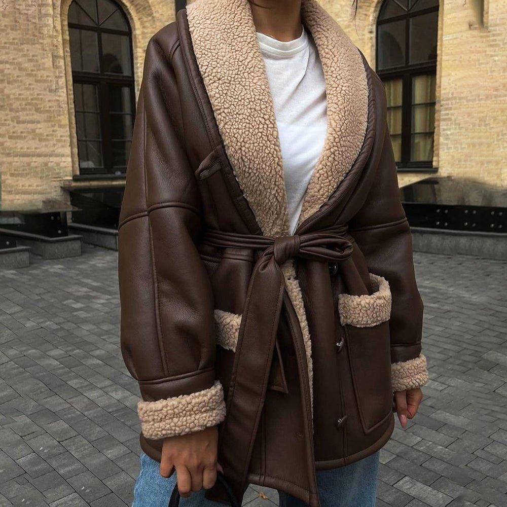 Womens Chic Faux Leather Sherpa Jacket for Cozy Style - Rebooters