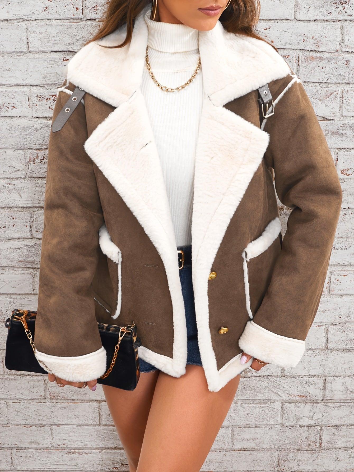 Womens Luxurious Faux Shearling Aviator Jacket for Winter - Rebooters