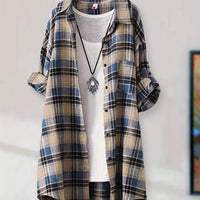 Plaid Button-Up Longline Shirt For Women - Cozy Style Rebooters Womens Shirts