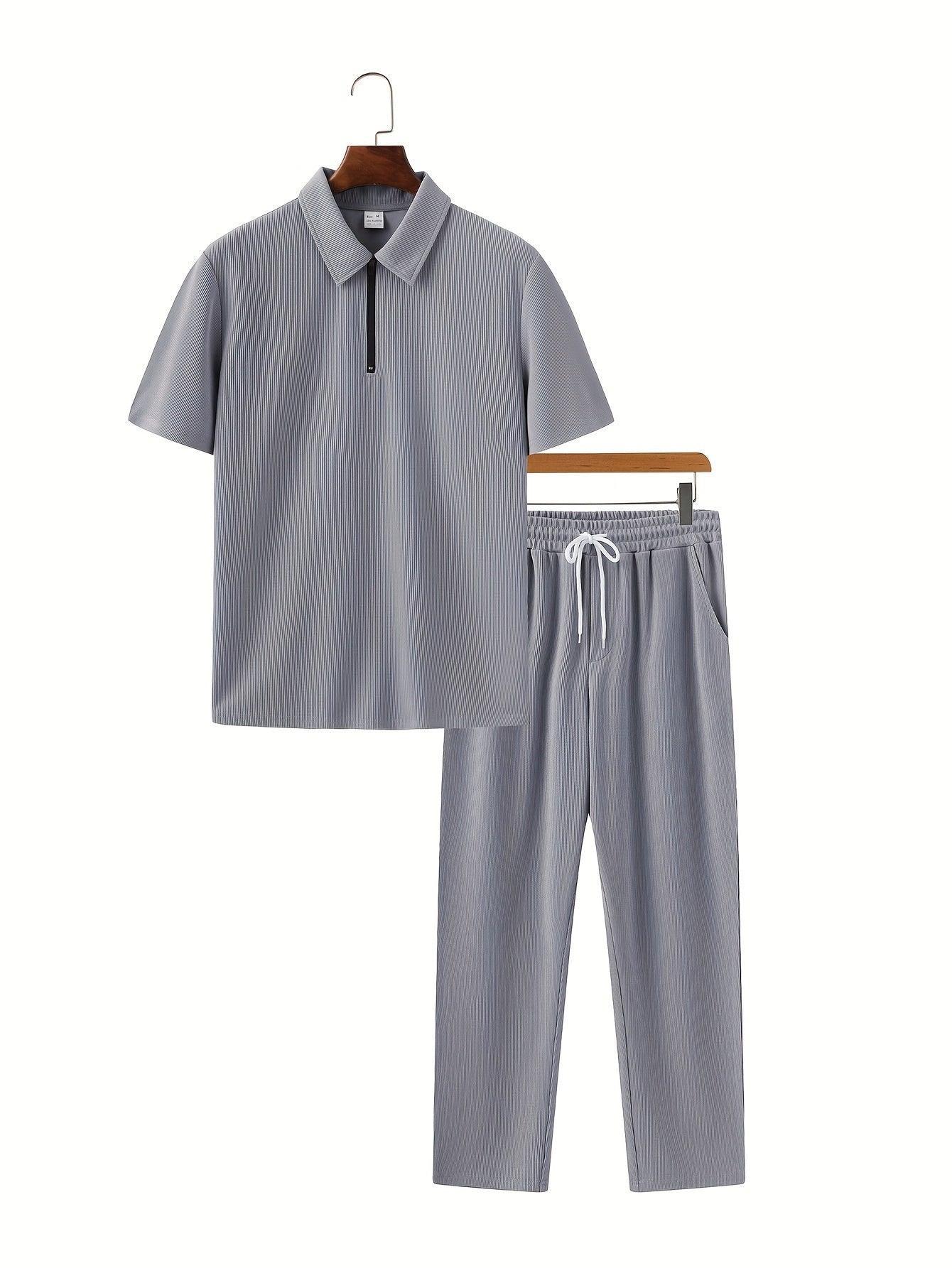 Solid Casual Lapel Half Zip Shirt Men Set for Outdoor Comfort Rebooters mens 2 piece set