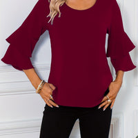 Ruffle Sleeve Blouse With Round Neckline For Women Rebooters Womens Shirts
