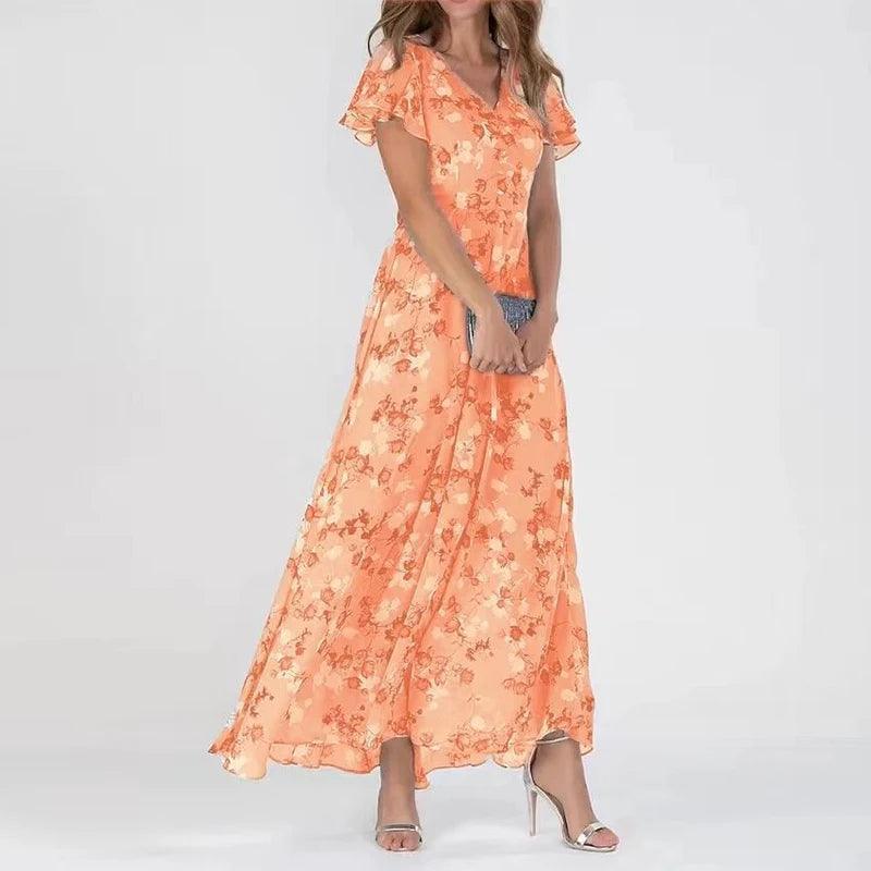 Elegant Joanna Women's Floral Maxi Dress with Flutter Sleeves Rebooters Maxi Women's Dresses