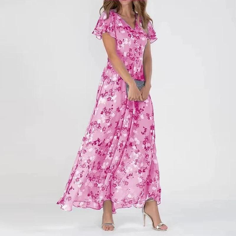 Elegant Joanna Women's Floral Maxi Dress with Flutter Sleeves Rebooters Maxi Women's Dresses