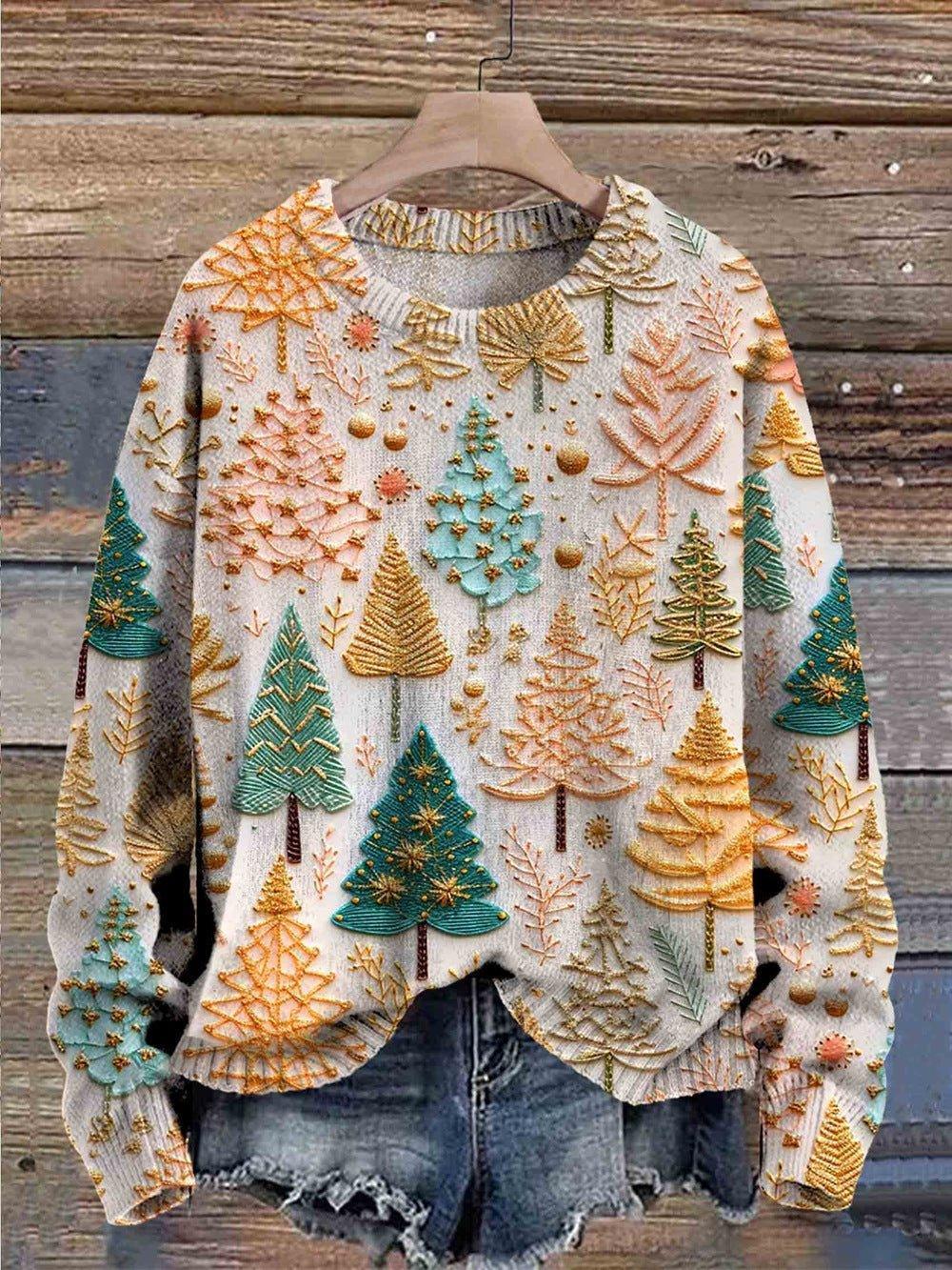 Womens Cheerful Holiday Tree Graphic Sweater for Winter Style - Rebooters