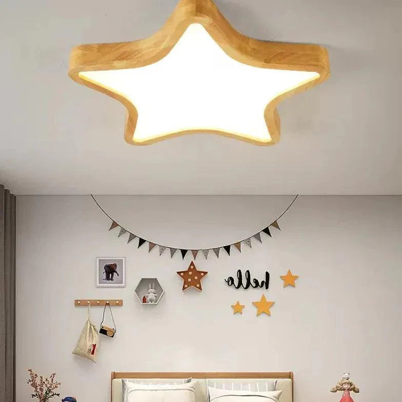 Wooden Star-Shaped Children's Ceiling Light for Bedrooms - Rebooters