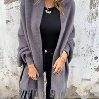 Womens Chic Fringed Open-Front Cardigan for Stylish Layers - Rebooters