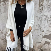 Womens Chic Fringed Open-Front Cardigan for Stylish Layers - Rebooters
