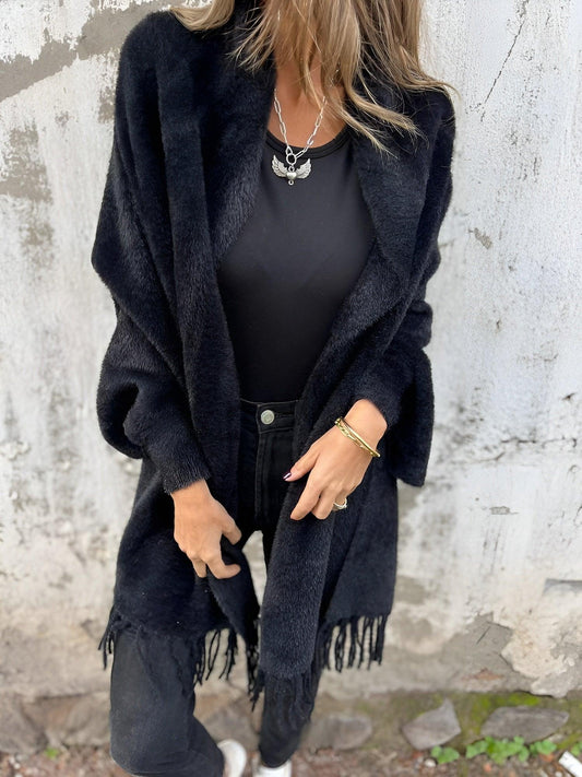 Womens Chic Fringed Open-Front Cardigan for Stylish Layers - Rebooters