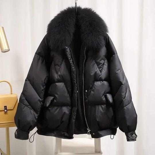 Womens Luxurious Fur-Collared Puffer Jacket for Winter Style - Rebooters