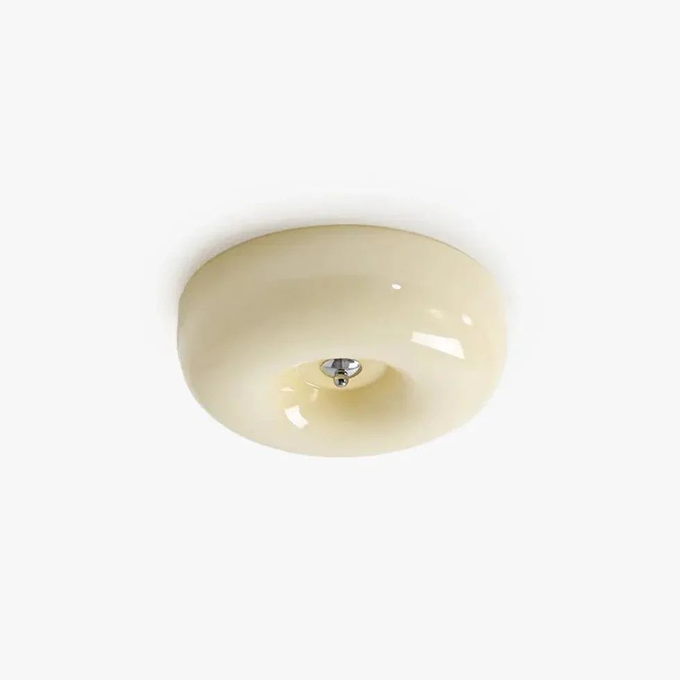 Light Yellow Circular Glass Flush Mount Ceiling Light Fixture - Rebooters