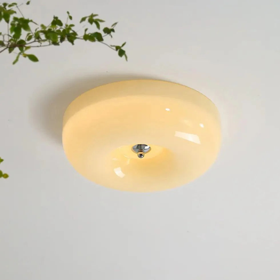 Light Yellow Circular Glass Flush Mount Ceiling Light Fixture - Rebooters