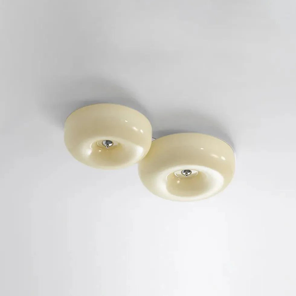 Light Yellow Circular Glass Flush Mount Ceiling Light Fixture - Rebooters