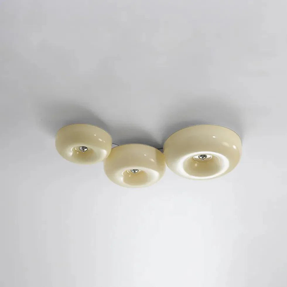 Light Yellow Circular Glass Flush Mount Ceiling Light Fixture - Rebooters