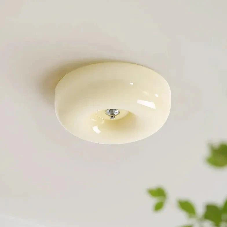 Light Yellow Circular Glass Flush Mount Ceiling Light Fixture - Rebooters