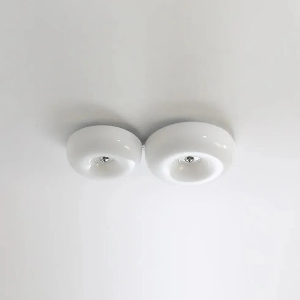 Light Yellow Circular Glass Flush Mount Ceiling Light Fixture - Rebooters