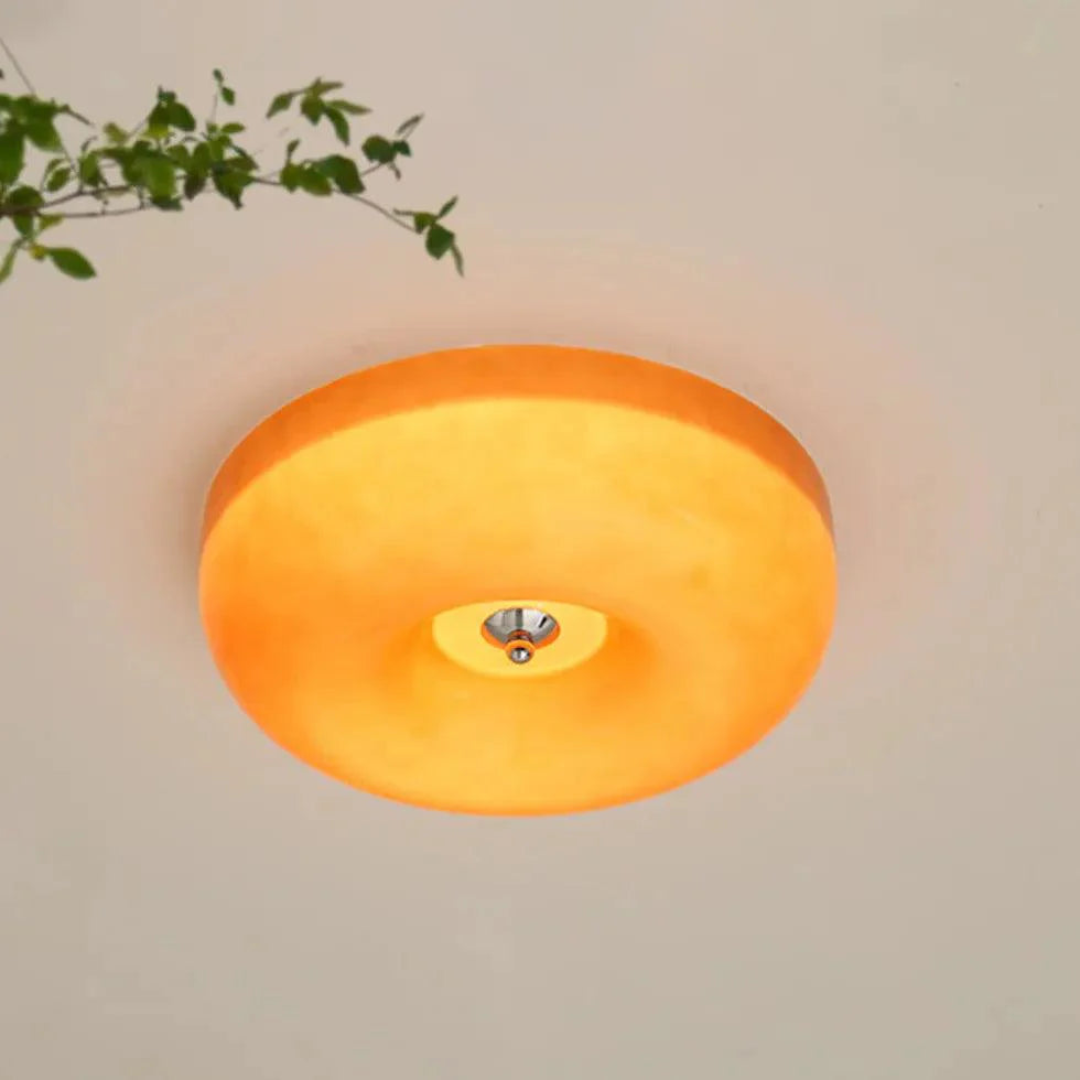 Light Yellow Circular Glass Flush Mount Ceiling Light Fixture - Rebooters