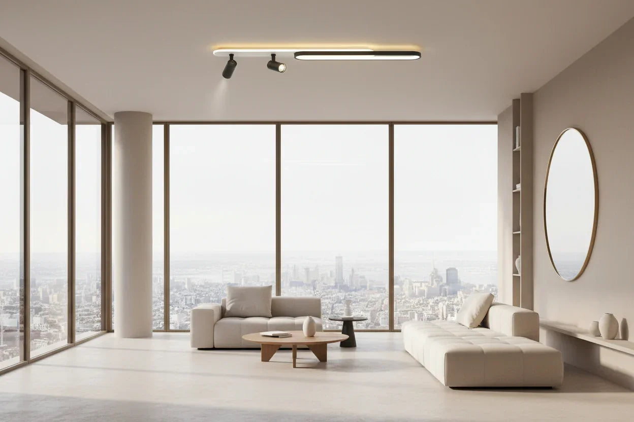 Modern ceiling light fixture in a neutral-colored room
