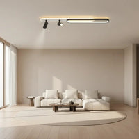 Modern ceiling light fixture in a room with neutral walls and a mirror.