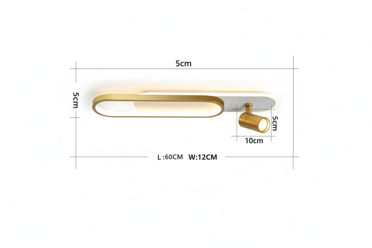 Ceiling light fixture with dimensions on a white background