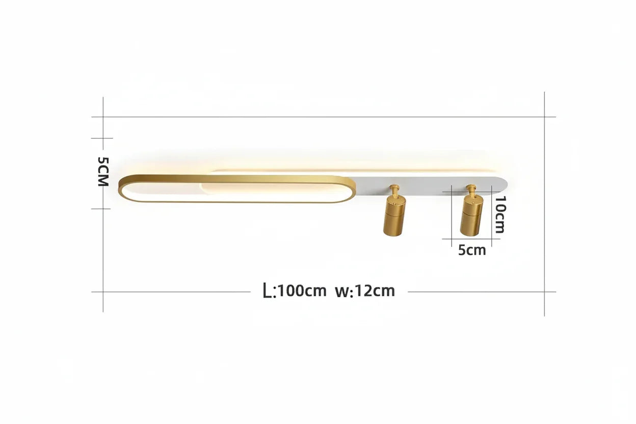 Ceiling light fixture with dimensions on a white background