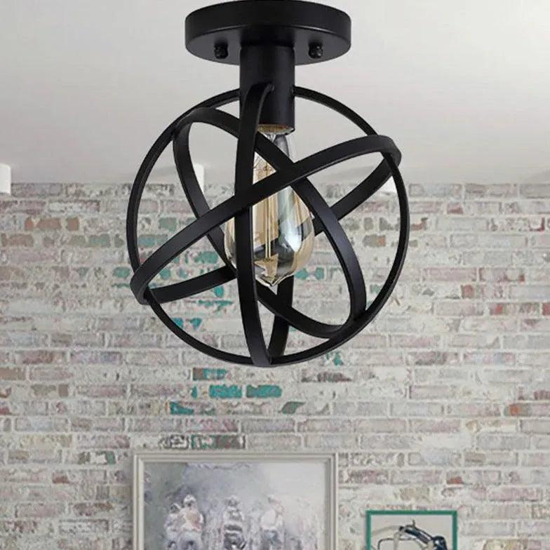 Black Spherical Cage Industrial Ceiling Light for Home - Rebooters