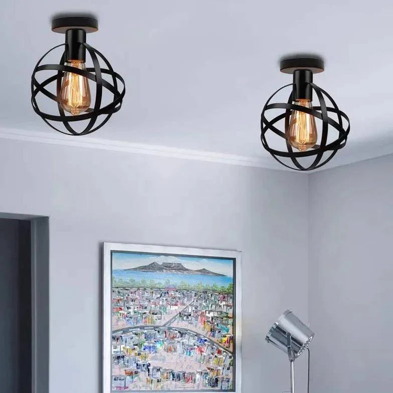 Black Spherical Cage Industrial Ceiling Light for Home - Rebooters