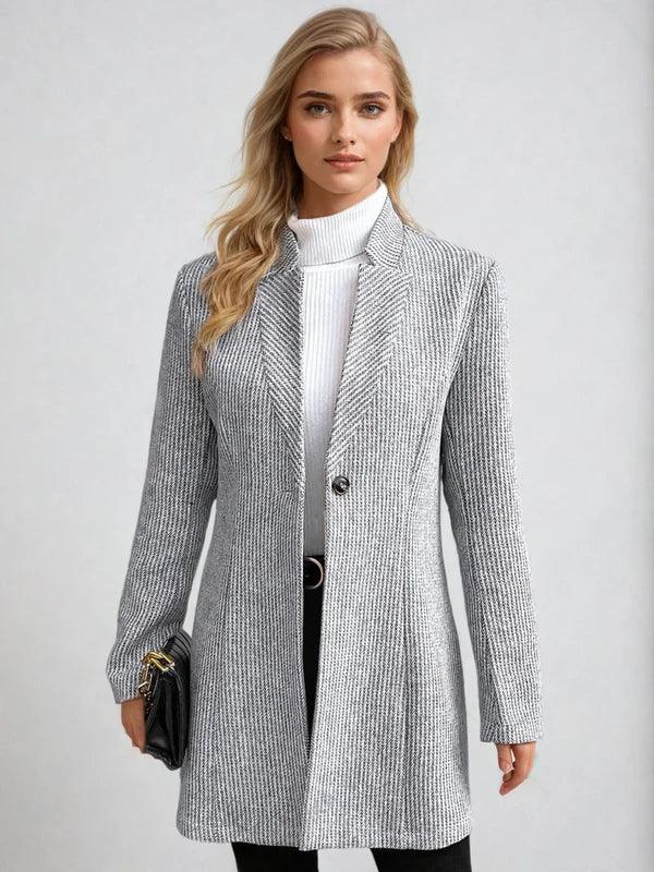 Womens Elegant Herringbone Long Coat for Timeless Style - Rebooters