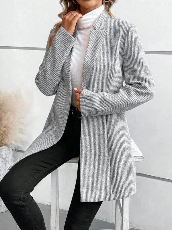 Womens Elegant Herringbone Long Coat for Timeless Style - Rebooters