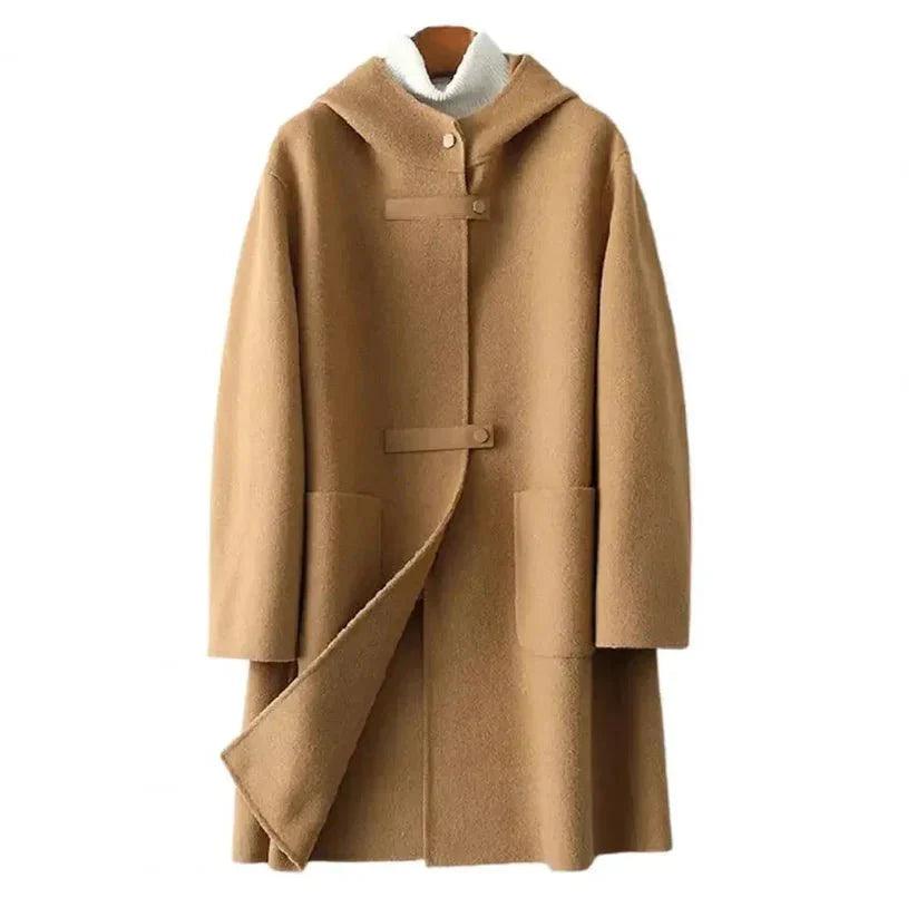 Womens Chic Hooded Wool Overcoat for Warmth and Style - Rebooters