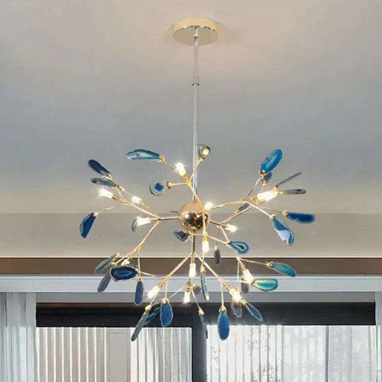 Blue Bedroom with Agate Decor Modern Chandelier Light | Rebooters - Rebooters