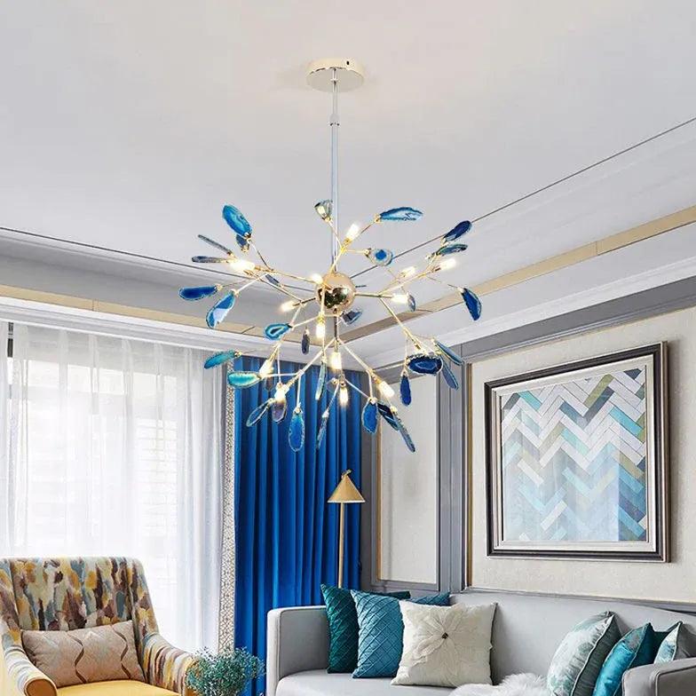 Blue Bedroom with Agate Decor Modern Chandelier Light | Rebooters - Rebooters