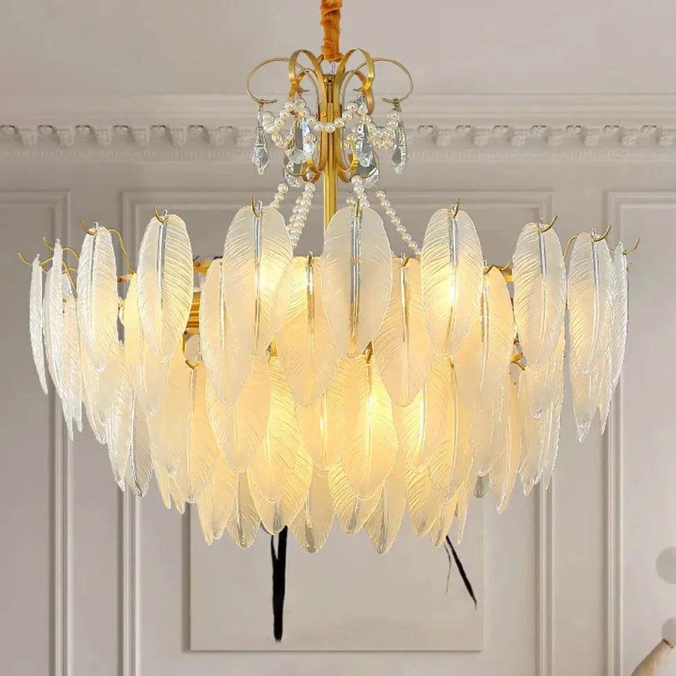 Golden Frame Translucent Glass Leaf Pendant Light Fixture | Rebooters - Rebooters