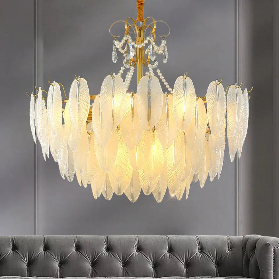 Golden Frame Translucent Glass Leaf Pendant Light Fixture | Rebooters - Rebooters