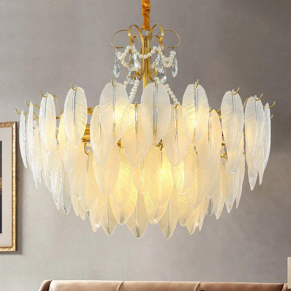 Golden Frame Translucent Glass Leaf Pendant Light Fixture | Rebooters - Rebooters