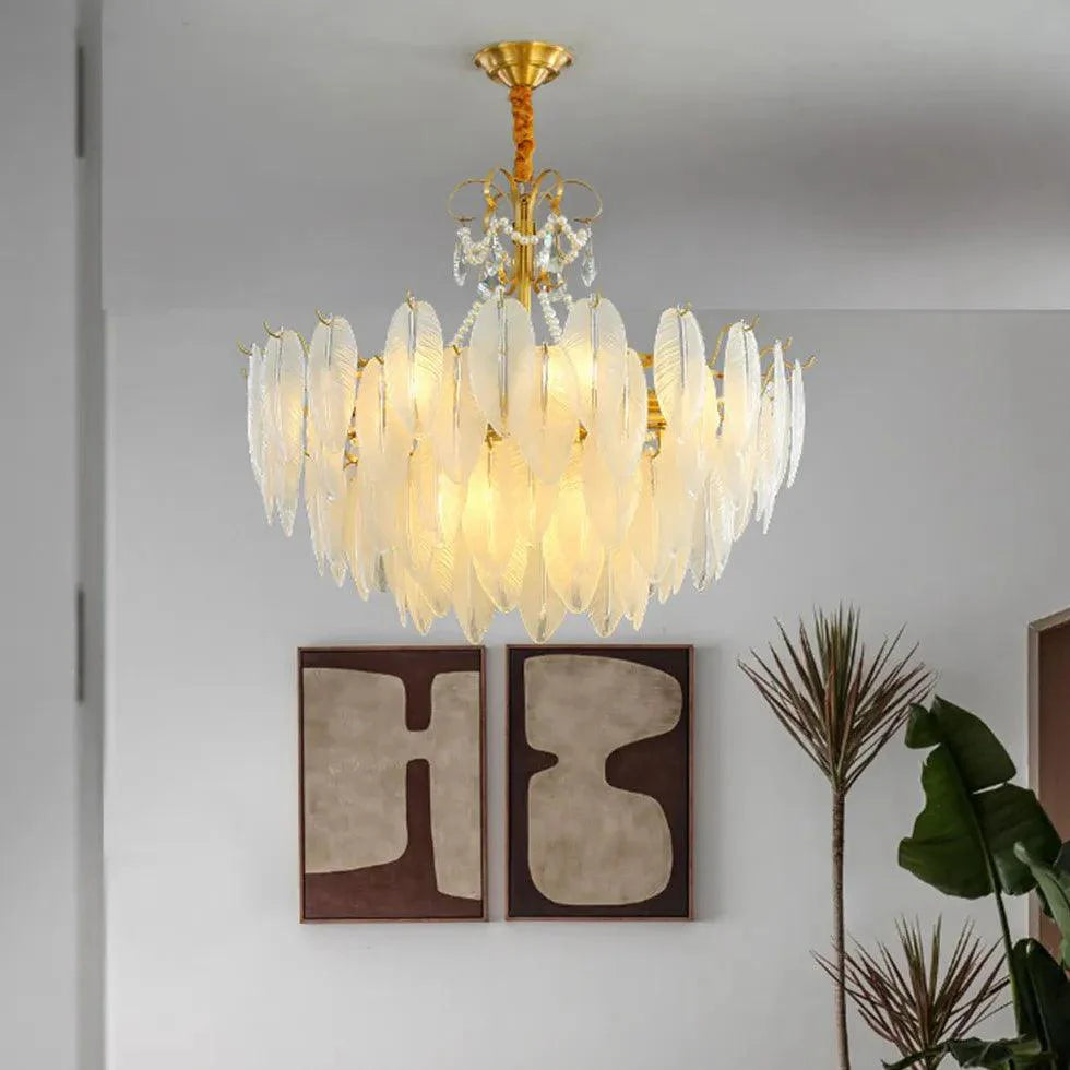 Golden Frame Translucent Glass Leaf Pendant Light Fixture | Rebooters - Rebooters