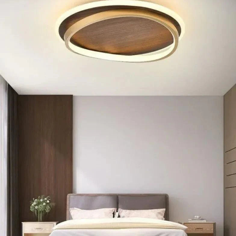 Wooden Ring Bedroom Gold Flush Ceiling Lights for Elegance - Rebooters