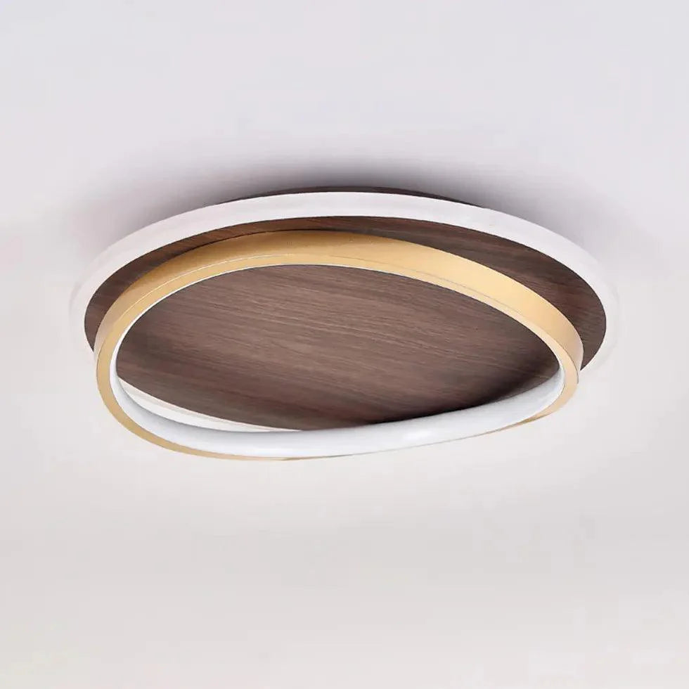 Wooden Ring Bedroom Gold Flush Ceiling Lights for Elegance - Rebooters