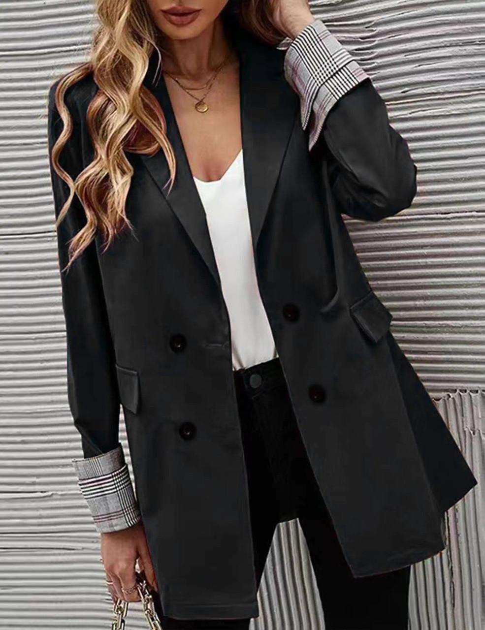 Womens Chic Double-Breasted Lapel Blazer Coat for Style - Rebooters