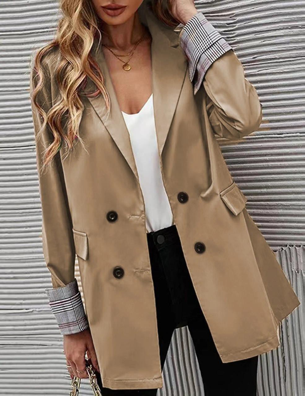 Womens Chic Double-Breasted Lapel Blazer Coat for Style - Rebooters