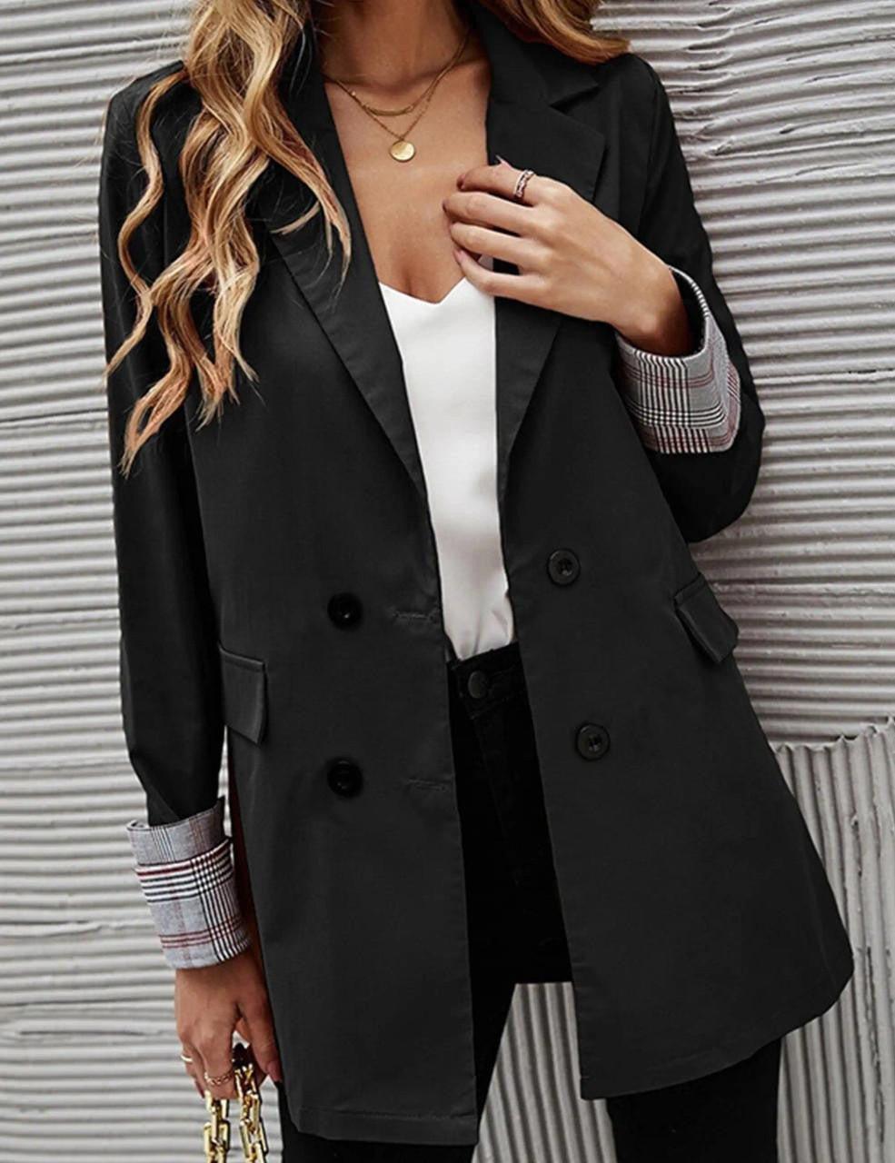 Womens Chic Double-Breasted Lapel Blazer Coat for Style - Rebooters