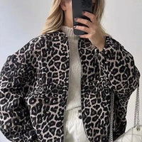 Womens Stylish Leopard Print Bomber Jacket for Trendy Look - Rebooters