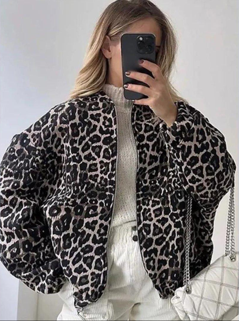 Womens Stylish Leopard Print Bomber Jacket for Trendy Look - Rebooters