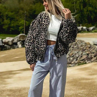 Womens Stylish Leopard Print Bomber Jacket for Trendy Look - Rebooters
