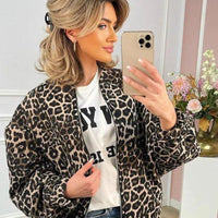 Womens Stylish Leopard Print Bomber Jacket for Trendy Look - Rebooters