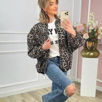 Womens Stylish Leopard Print Bomber Jacket for Trendy Look - Rebooters
