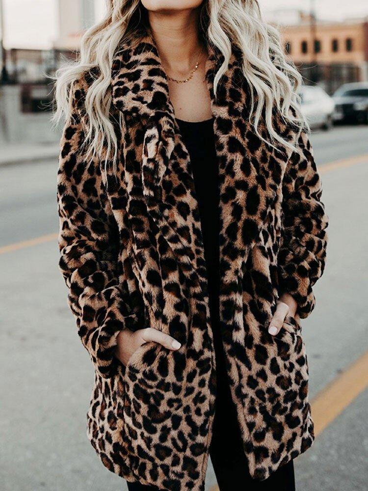 Womens Chic Leopard Print Faux Fur Cozy Coat for Style - Rebooters