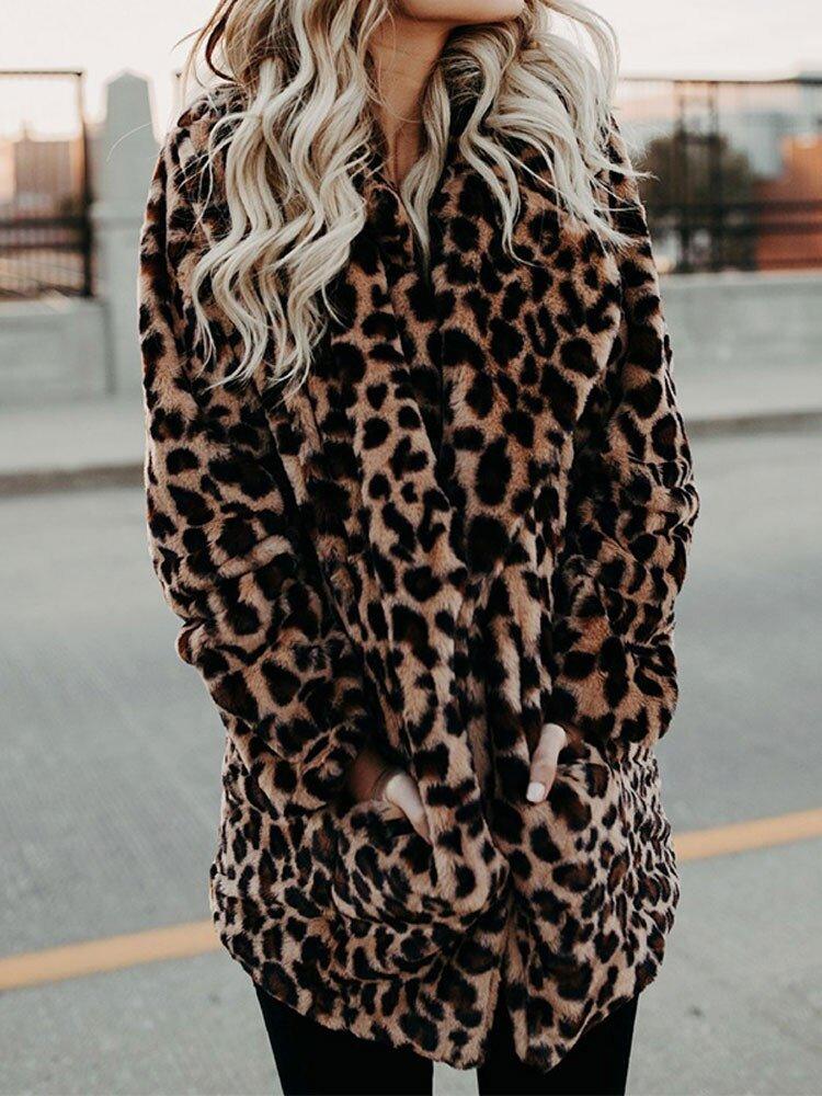 Womens Chic Leopard Print Faux Fur Cozy Coat for Style - Rebooters